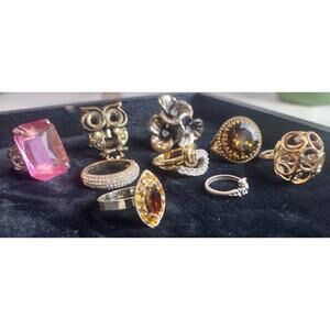 Vintage Rings Lot Of 9 Owl, Horseshoe, Etc